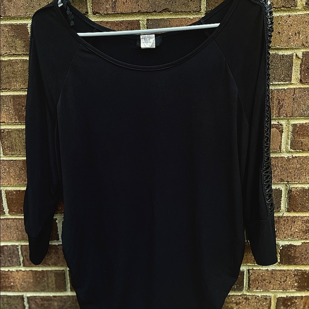 Expresso - Womens LS Black Dressy Top w/ cute see thru design on sleeves | L